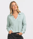 LADIES SOUTHERN SHIRT KNIT POLO SWEATER - MOON MIST