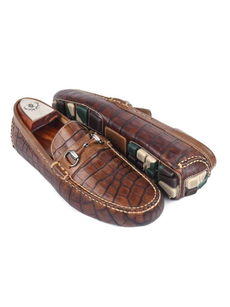 Monte Carlo Hand Finished Alligator Grain Leather Horse Bit Driving Loafers  - Chestnut